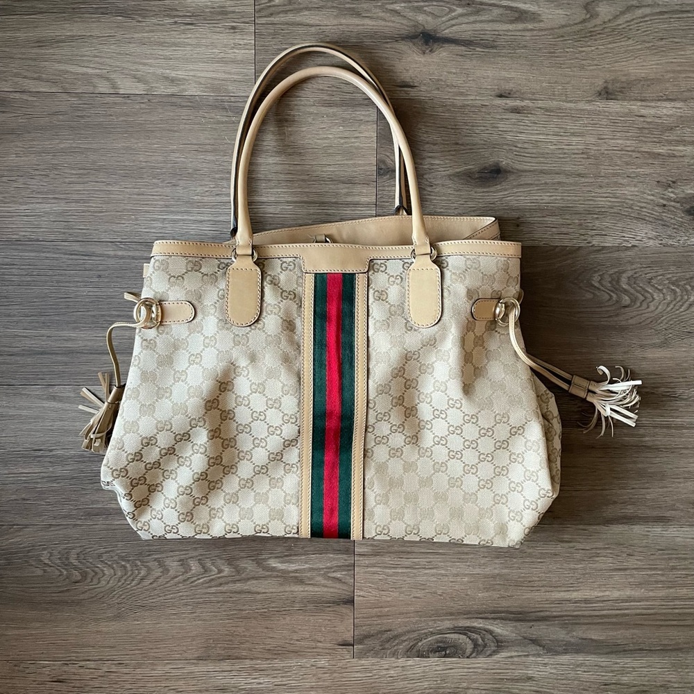Gucci Ophidia Top Handle Web Tassel Tote